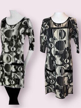 Vintage Catherine Malandrino Black White Abstract Geometric Tunic Mini Dress